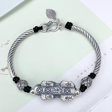 THAI SILVER Feng Shui Pixiu & Lotus 'WEALTH' Bracelet